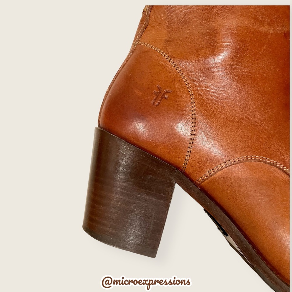 Frye Kendall Chukka Real Cognac Brown Leather Short Lace Up Heeled Ankle Boots - Picture 8 of 12